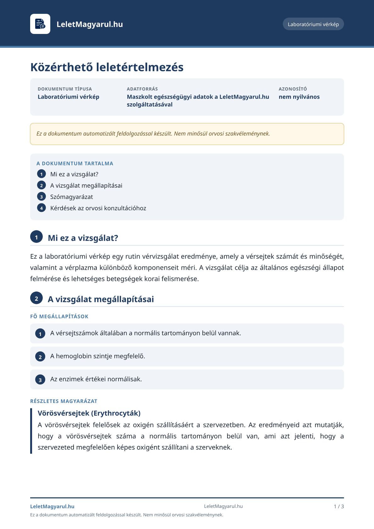 Minta magyarázat első oldala, a teljes példa megtekintéséhez